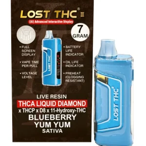 Blueberry Yum Yum Lost THC V3 Live Resin Liquid Diamond Disposable 7G