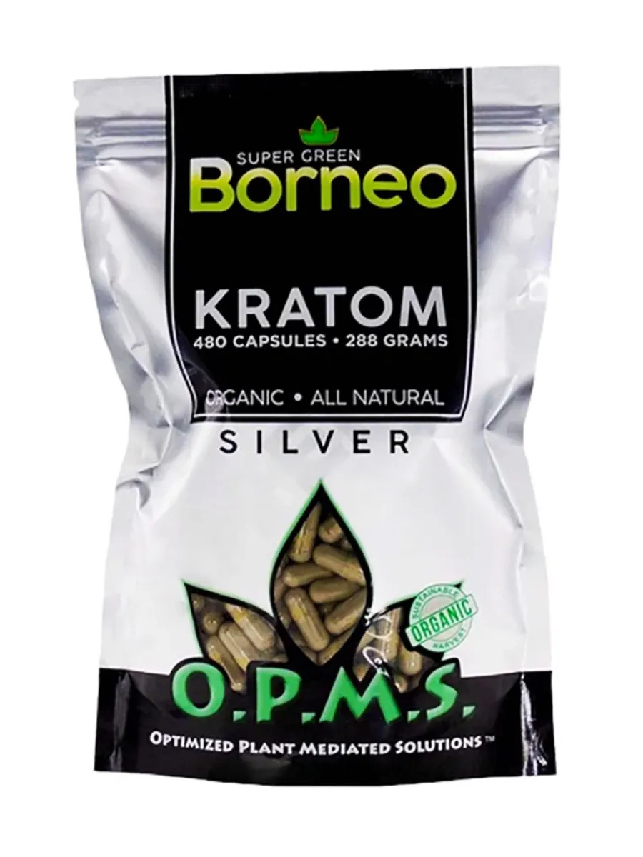 Borneo Super Green OPMS All Natural Silver Kratom Capsules 480ct