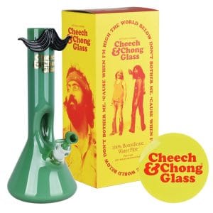Cheech & Chong Glass Moustache Ride Beaker Bong | 12" | 14mm F - Green