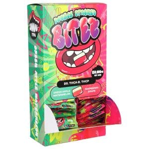 Double Stacked THC Bitez | 2000mg | 2pc | 60pk Display - Raspberry Grape / Green Apple Watermelon