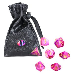 Dragon Eye Storage Pouch & Gaming Dice | 7pc Set - Pink