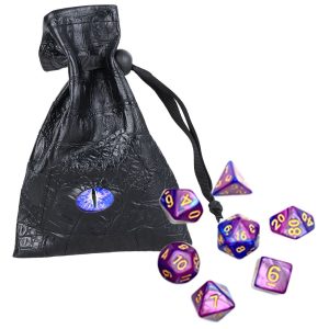 Dragon Eye Storage Pouch & Gaming Dice | 7pc Set - Purple