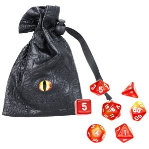 Dragon Eye Storage Pouch & Gaming Dice | 7pc Set - Red