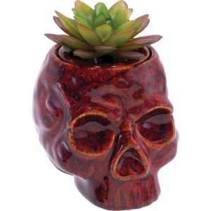 Fujima Skull Planter Reactive Glaze Ceramic Stash Jar | 4.5" - Red
