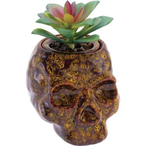 Fujima Skull Planter Reactive Glaze Ceramic Stash Jar | 4.5" - Yellow