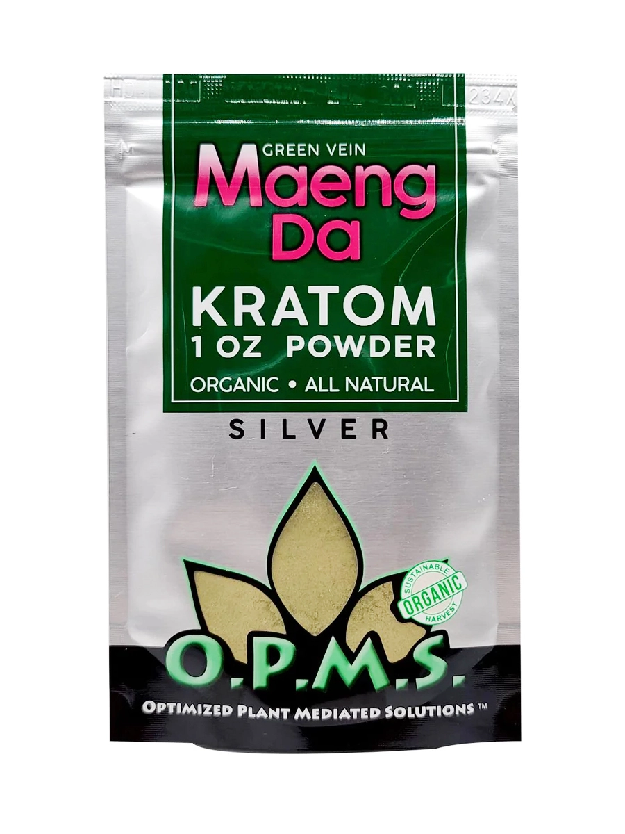 Green Maeng DA OPMS Kratom Silver Powder 1oz Bag