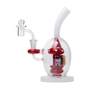 Human Grade Mushroom Globe Glass Rig - White Red