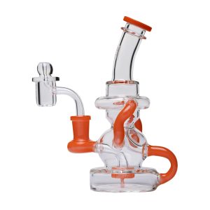 Human Grade Stubby Klein Glass Recycler Rig Water Pipe - Orange