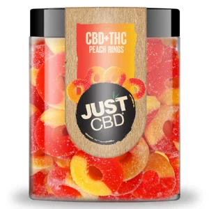Just CBD Peach Rings CBD+THC Gummies Jar 16oz