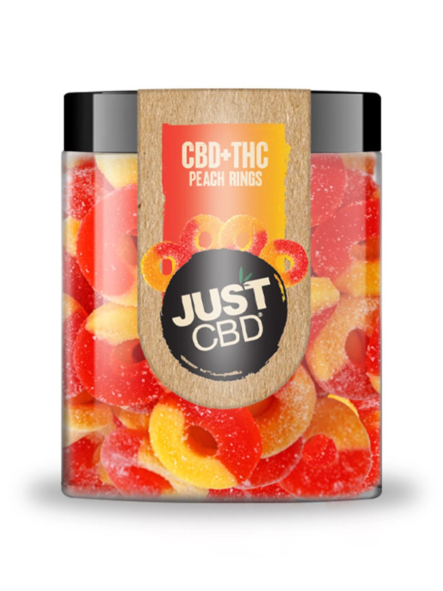 Just CBD Peach Rings CBDTHC Gummies Jar 16oz