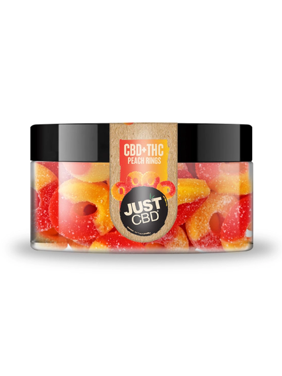 Just CBD Peach Rings CBDTHC Gummies Jar 4oz