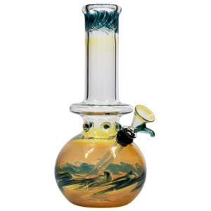LA Pipes Time Traveler Silver Fumed Pull-Stem Bubble Bong 8" - Teal
