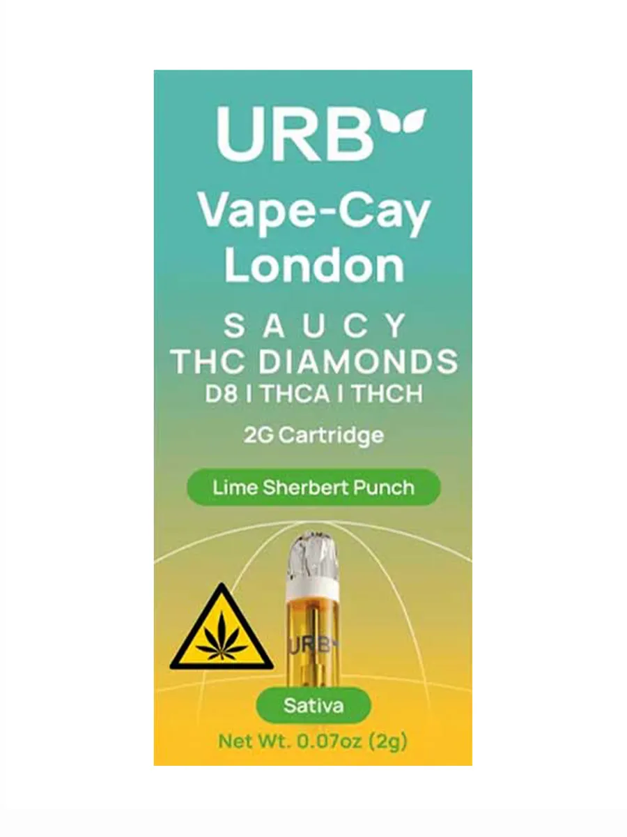 Lime Sherbet Punch URB Vape Cay London Saucy THC Diamonds Cartridge 2G