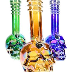 Metallic Skull Glass Bong Neon Nightmare - 10½ - Glow Mouthpiece - Assorted Colors