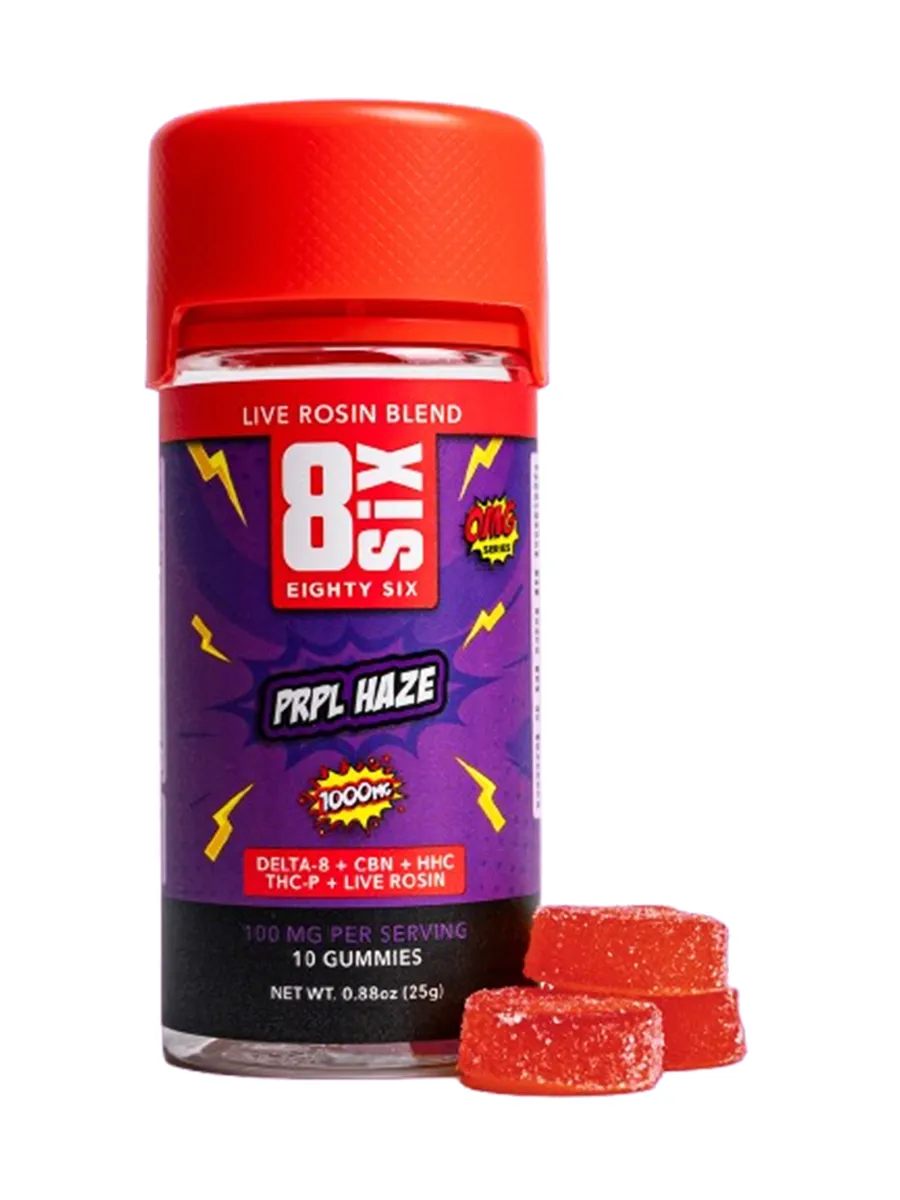 PRPL Haze 8SIX OMG Series Live Rosin D8HHCTHC P Gummies 1000mg