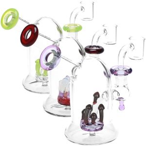 Pulsar Bioluminescence Shroom Perc Mini Glass Dab Rig - 5" / 14mm F / Colors Vary