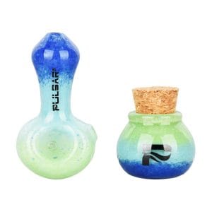 Pulsar Puff & Stash Glass Spoon Pipe & Jar | 2.5" - Blue Green