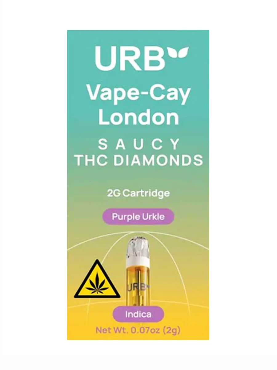 Purple UrkleURB Vape Cay London Saucy THC Diamonds Cartridge 2G