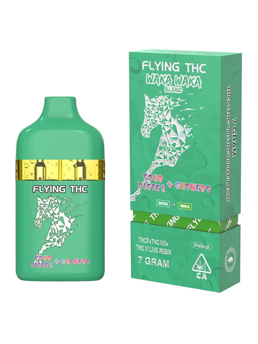 Sour Diesel Cushers Flying Horse THC Waka Waka Blend Disposable Vape 7 G