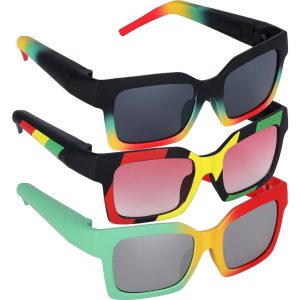 Square Frame Sunglasses with Hidden Storage - Rasta (Random Design)