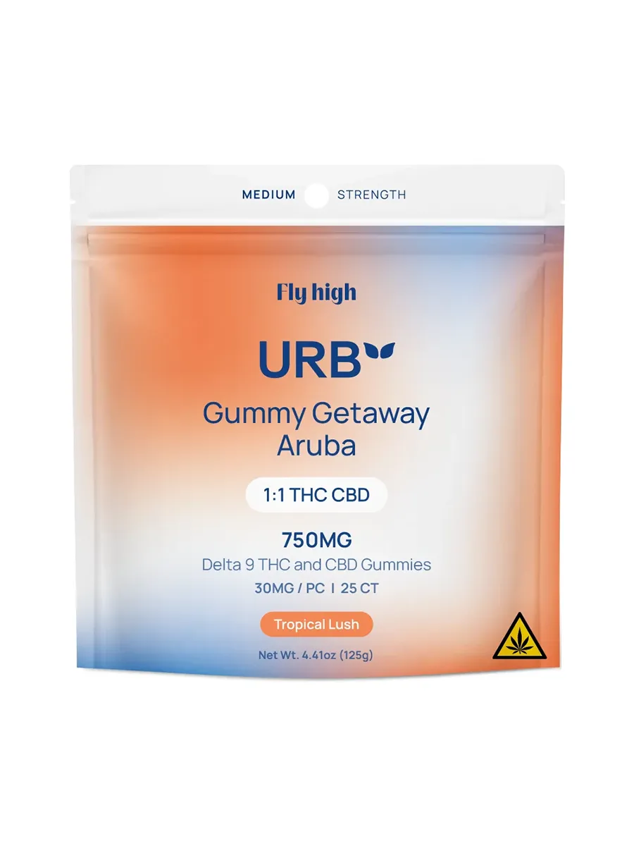 Tropical Lush Fly High URB 1 1 THC D9 CBD Getaway Aruba Gummies 750mg 25ct