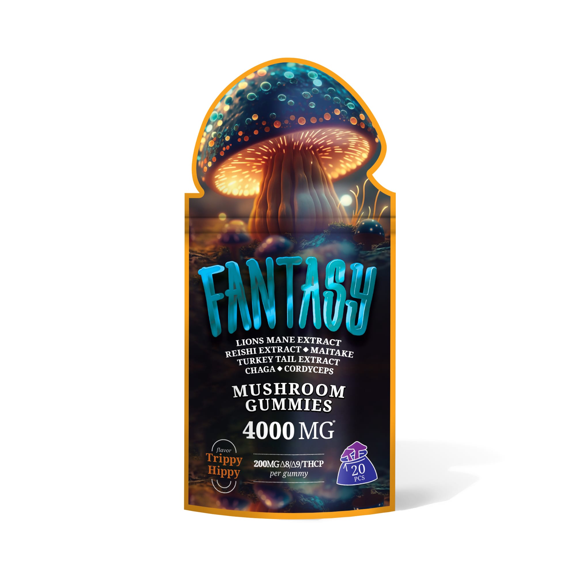 D8, D9, THCP, Mushroom Blend Gummies - 200mg Trippy Hippy - Fantasy (4,000mg)