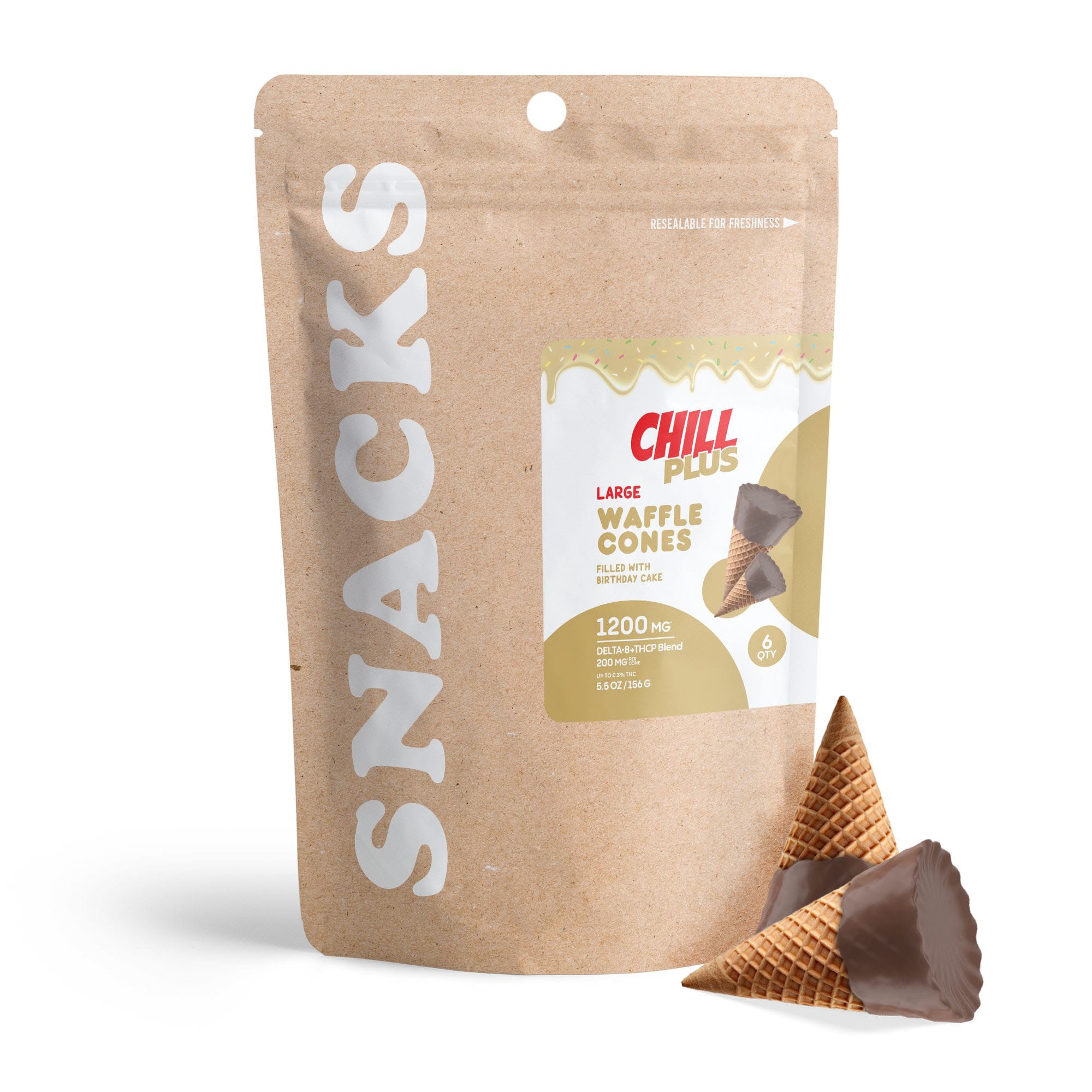 D8 & THCP Waffle Cones - 200mg - Birthday Cake - Chill Plus (1,200mg)