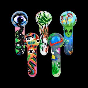 420 Painted Glow In The Dark Glass Hand Pipe - 6ct Bundle