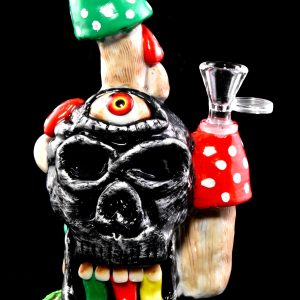 8.5" Small Skull Mushroom Glass on Glass Water Pipe with Honeycomb Perc - WP2794
