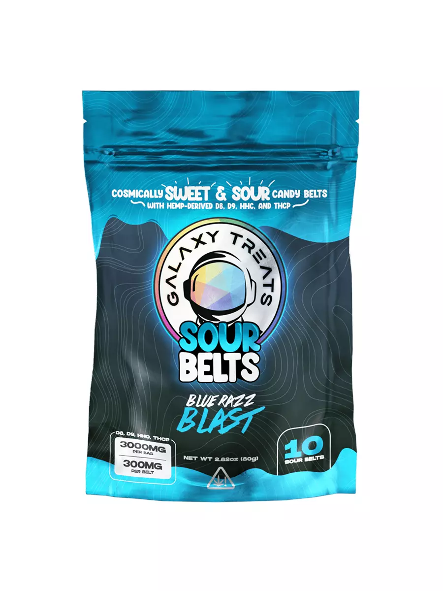 Blue Razz Blast Galaxy Treats Sour Belts D8D9HHCTHCP Gummies 3000mg