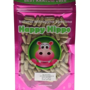 Happy Hippo Red Hot Hippo Elite Red Vein Maeng Da Kratom Capsules 100ct