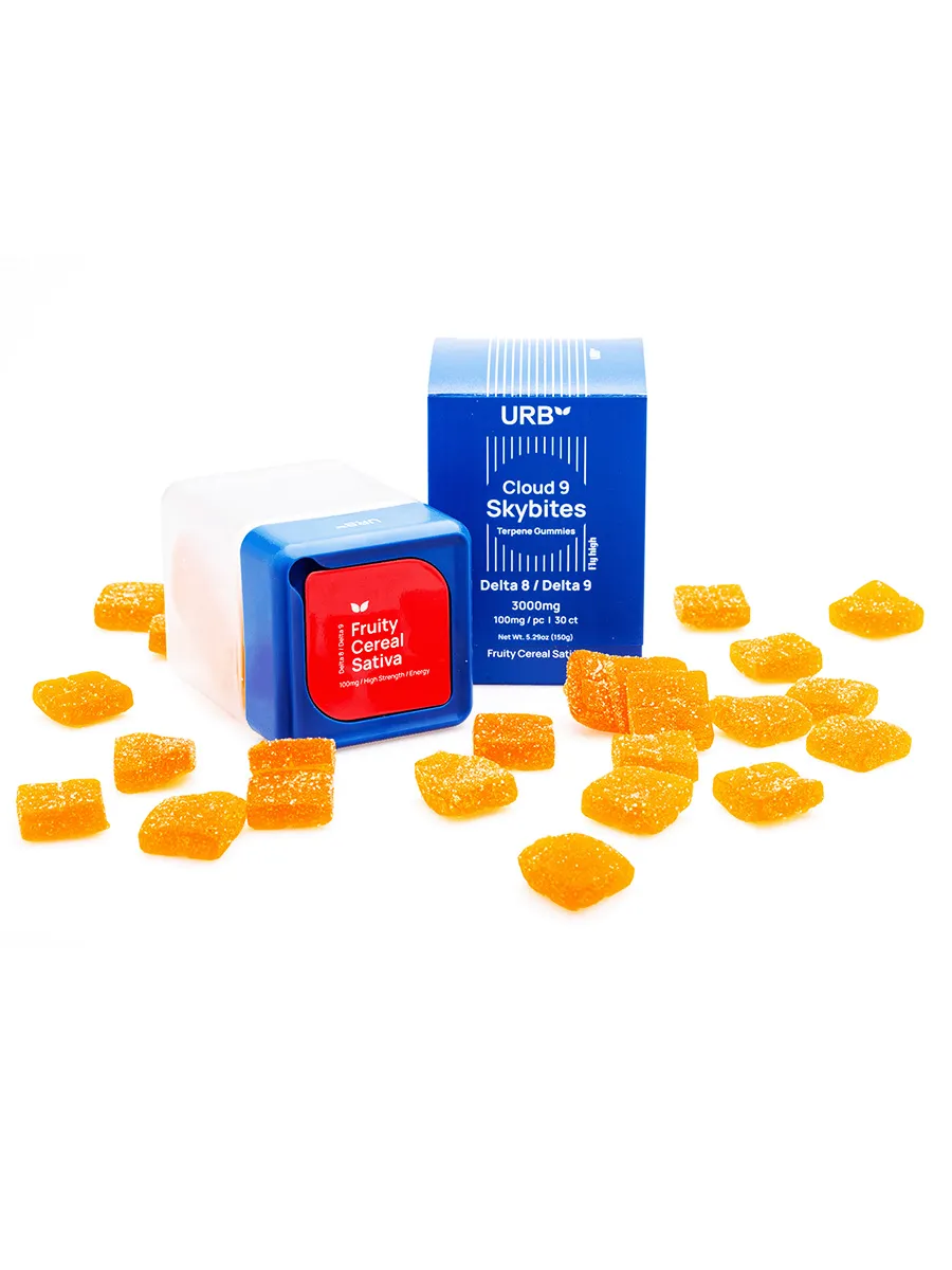 Fruity Cereal URB Cloud 9 Skybites D8 D9 Terpene Gummies 100mg 30ct