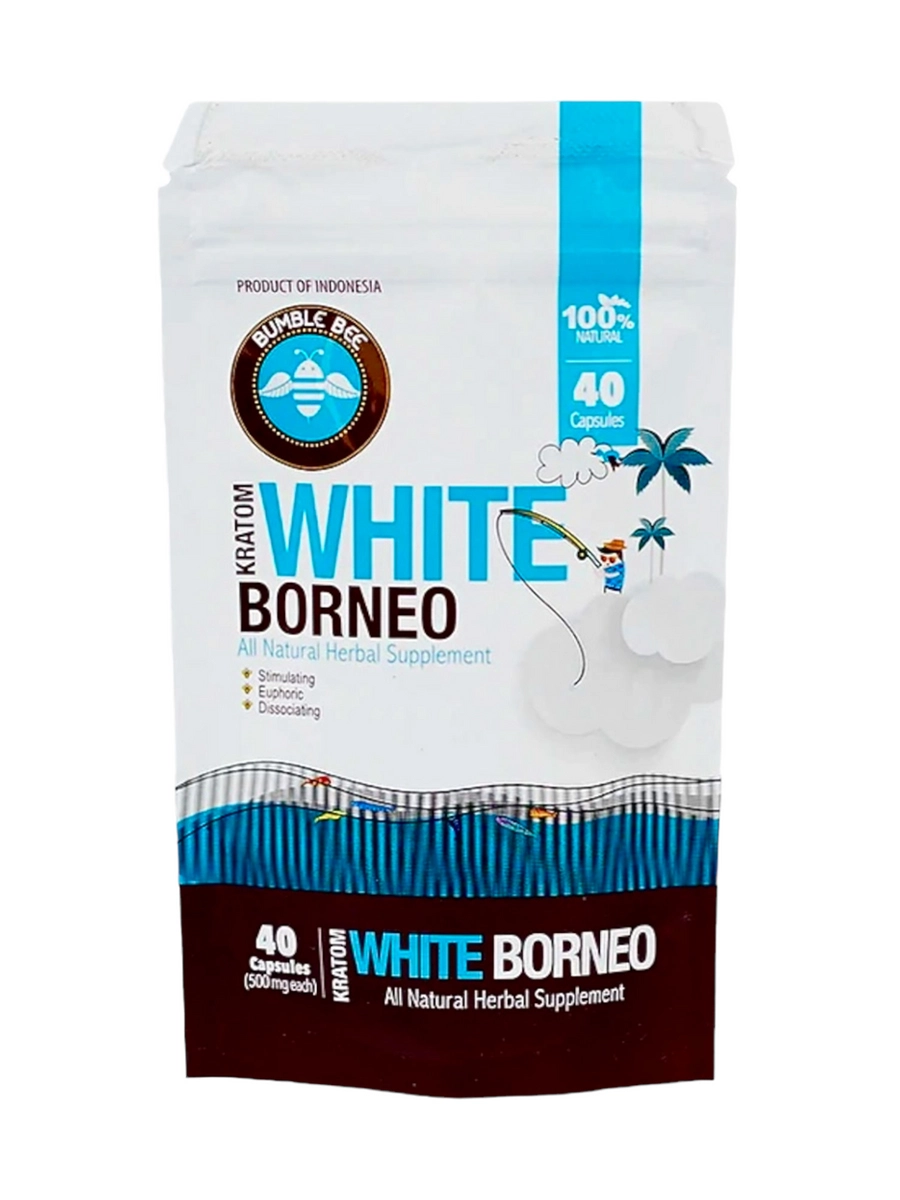 Kratom White Borneo All Natural Herbal Supplement 40 capsules Back