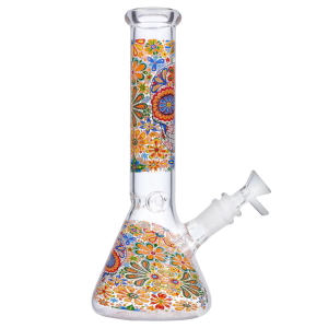 DHC Sugar Skull Beaker Bong - 10 in. - White / Flowers