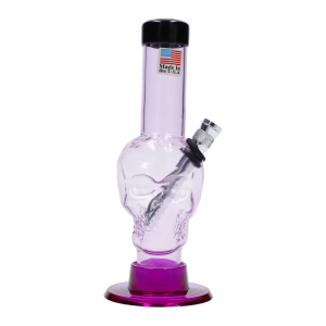 JM Plastics Mini Skull Base Acrylic Bong - 6 in. - Clear with Purple Tint