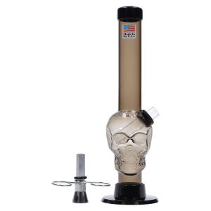 JM Plastics Skull Base with Pull Slide Acrylic Bong - 8 in. - Smoke