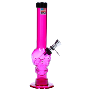 JM Plastics Skull Base with Pull Slide Acrylic Bong - 8 in. - Dark Purple