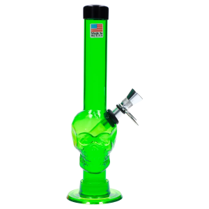 JM Plastics Skull Base with Pull Slide Acrylic Bong - 8 in. - Dark Green