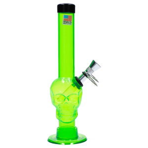 JM Plastics Skull Base with Pull Slide Acrylic Bong - 8 in. - Light Green