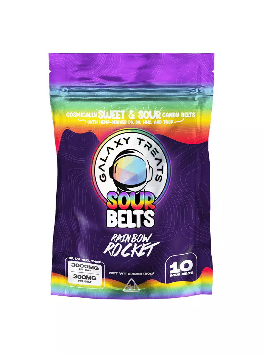 Rainbow Rocket Galaxy Treats Sour Belts D8D9HHCTHCP Gummies 3000mg