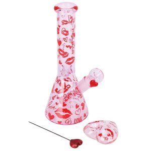 Pulsar Valentine'S Xoxo Glass Beaker Water Pipe & Hand Pipe Set - 10" / 14Mm F