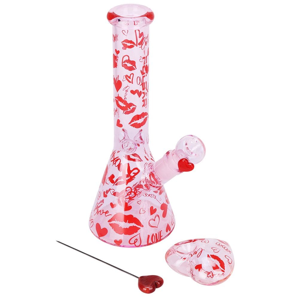 Pulsar Valentine'S Xoxo Glass Beaker Water Pipe & Hand Pipe Set - 10" / 14Mm F