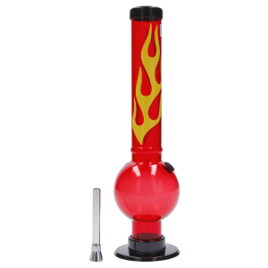 JM Plastics Flame Bubble Base Acrylic Bong - 12 in. - Red