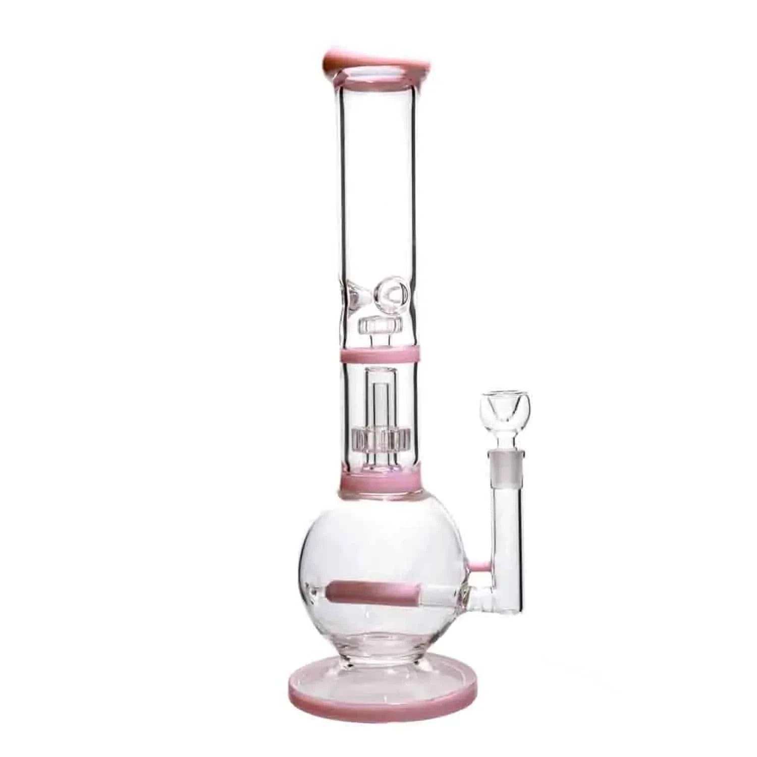 DHC Inline Glass Ball with UFO & Circ Perc Bong - 16 in. - Milky Pink