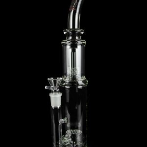 Calibear ""Susan"" Bent Neck Dual Perc Stemless Water Pipe with Colored Accents