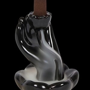Lotus in Hand Black Ceramic Backflow Incense Burner